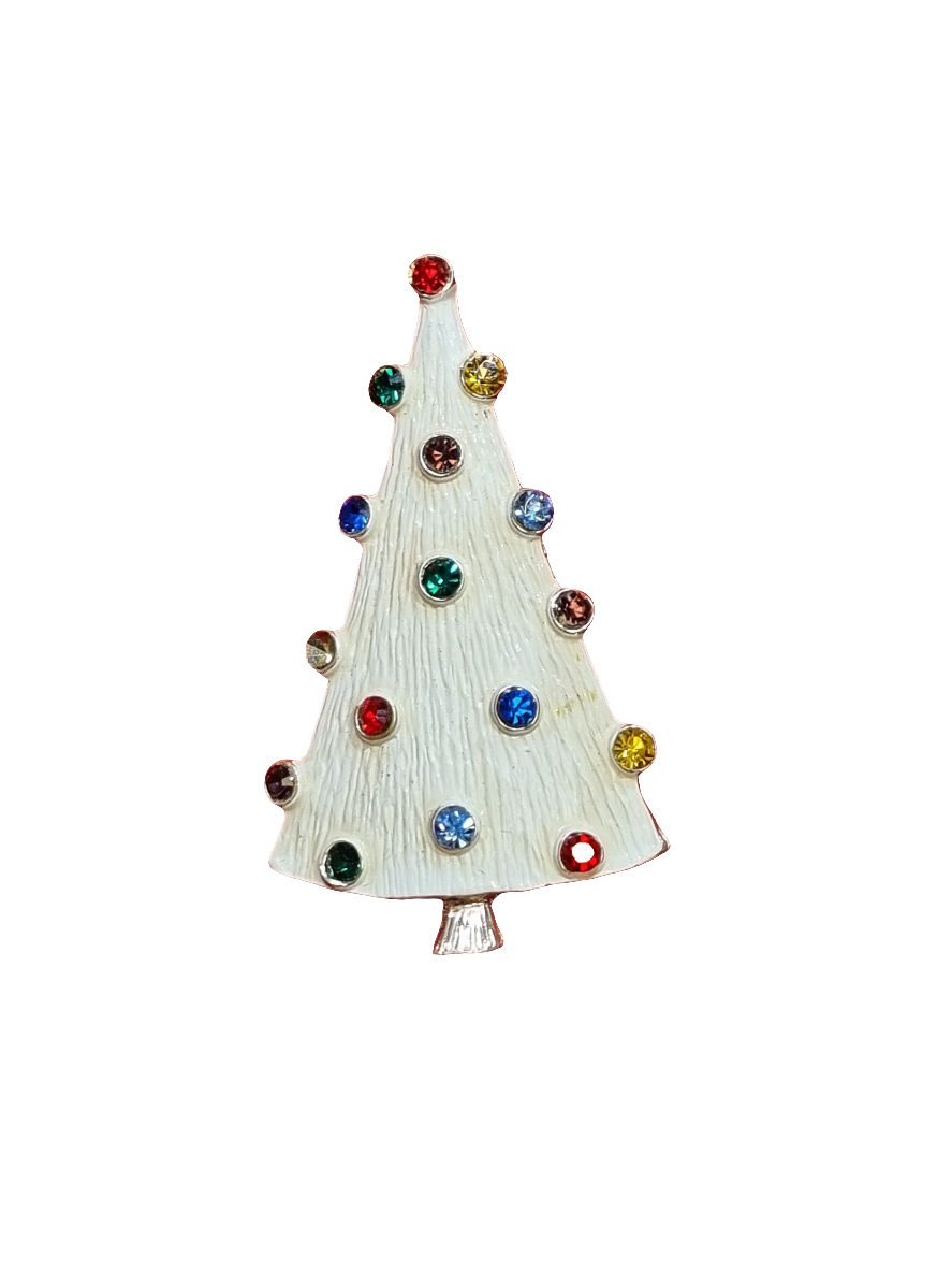 Solid Narrow Christmas Tree with Colourful Crystal Baubles 5cm | Brooch V