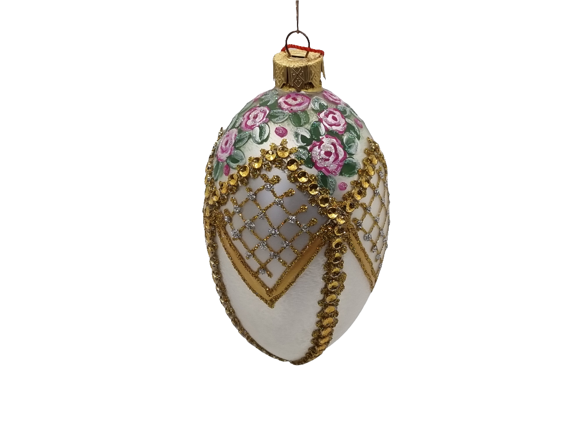 Glass Eggs | White Faberge Style Easter Eggs (T)