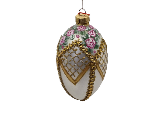 Glass Eggs | White Faberge Style Easter Eggs (T)