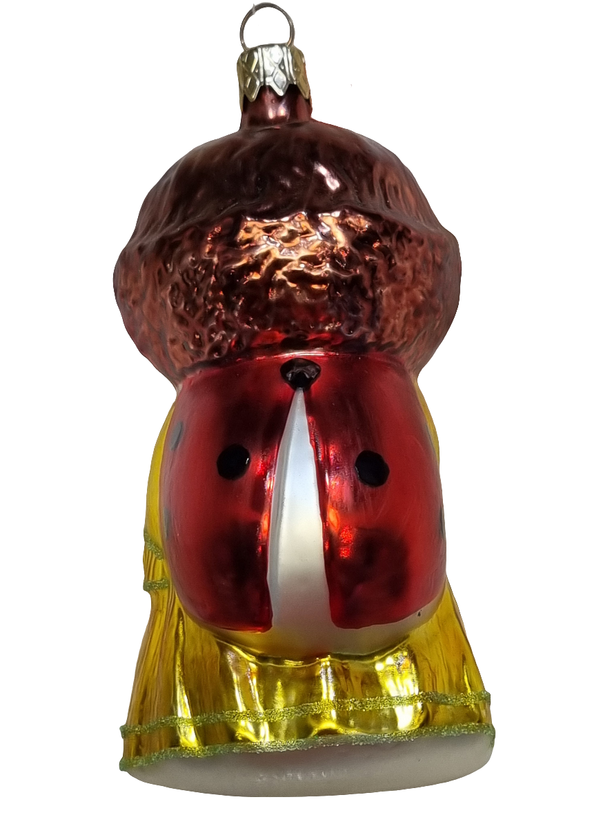 European Glass Christmas ornament of a Child with Ladybird/Ladybug Backpack (G)