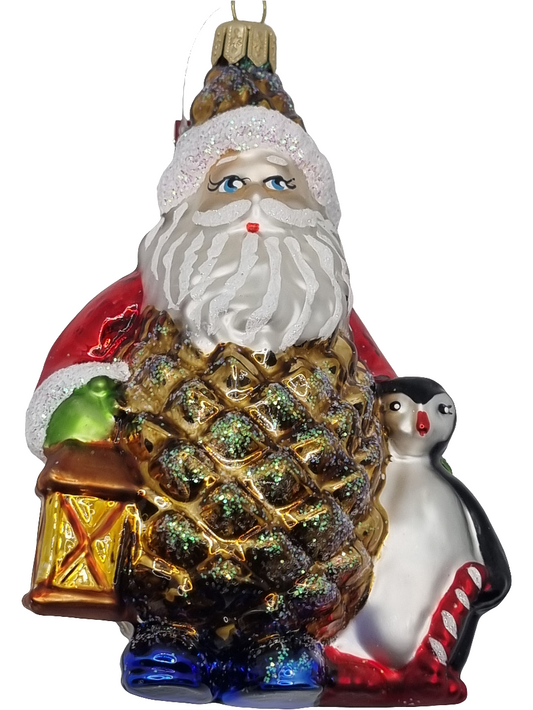 Santas | Pinecone Santa with Penguins & Presents (S)