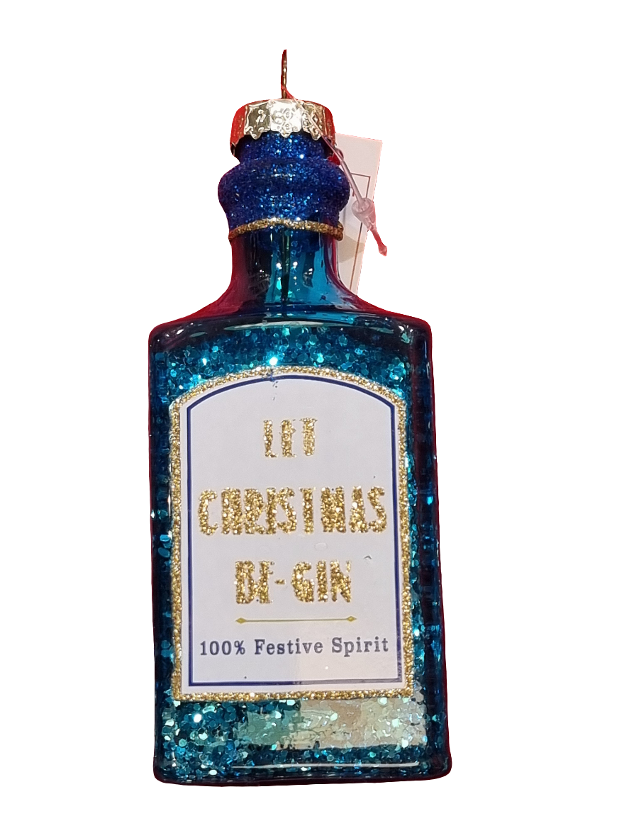 European Glass Christmas ornament of a Gin Bottle | Let Christmas Be-Gin (I)