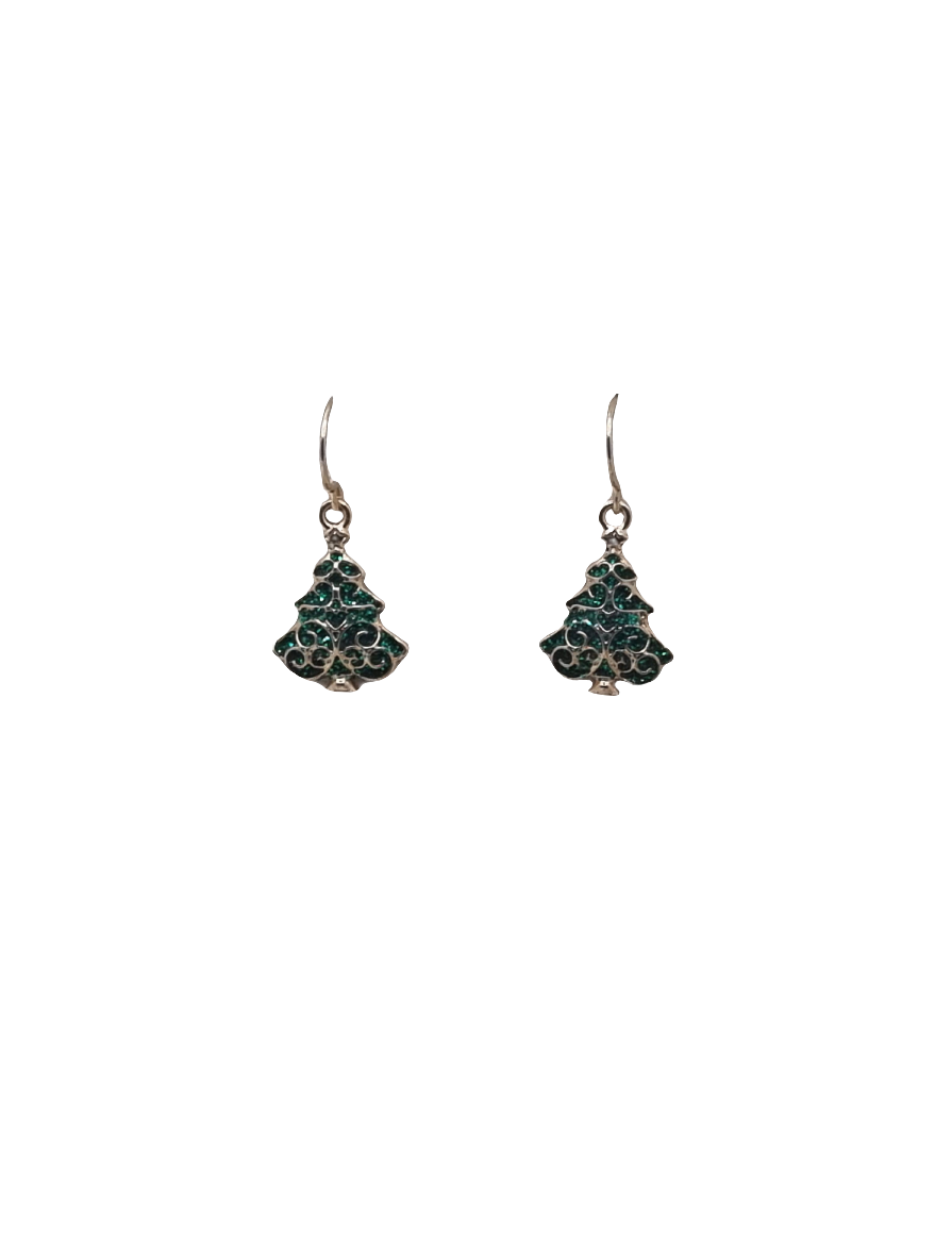 European Glass Christmas ornament of a Tiny Green Tree | Earrings