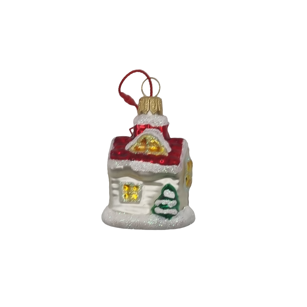 European Glass Christmas ornament of a House Small Snow with Tree (E)