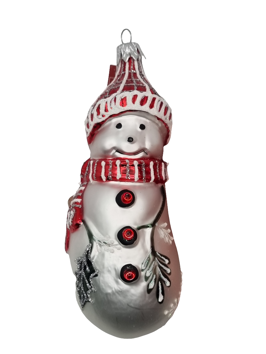 European Glass Christmas ornament of a Snowman with Holly (R)