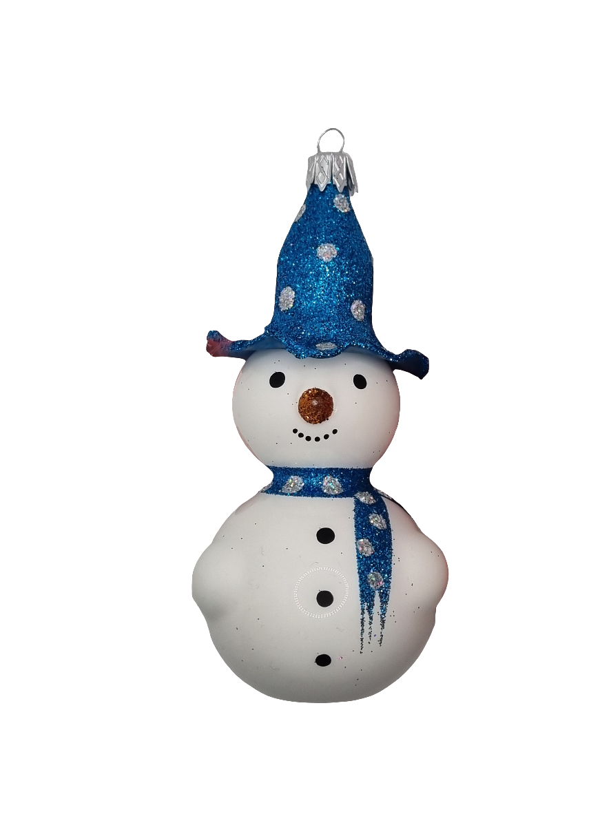 European Glass Christmas ornament of a Snowman with Pointy Carrot Nose & Top Hat (J)