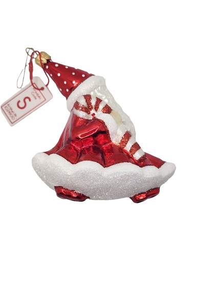 Santa walking striding lantern candy cane (S)