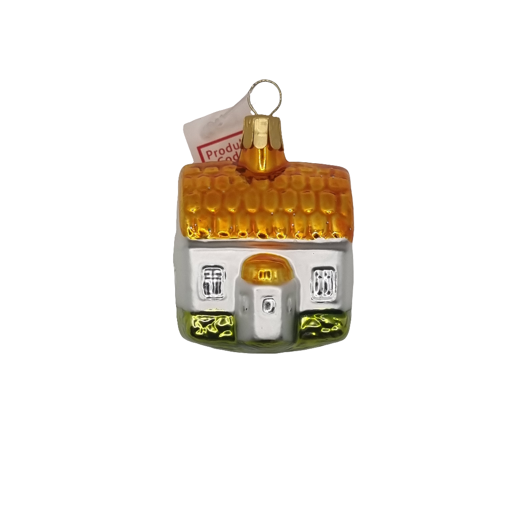 European Glass Christmas ornament of a House Green Grass Coloured Roof (F)