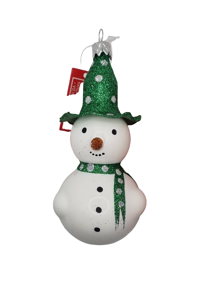 European Glass Christmas ornament of a Snowman with Pointy Carrot Nose & Top Hat (J)