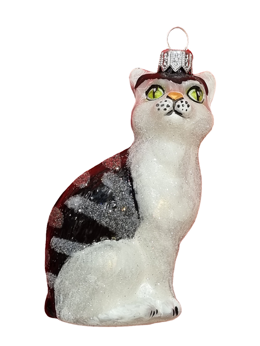 Cat | Black & White with Grey Stripes & Green Eyes (S)