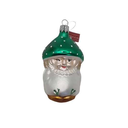 European Glass Christmas ornament of a Gnome Man Mushroom Hat (G)