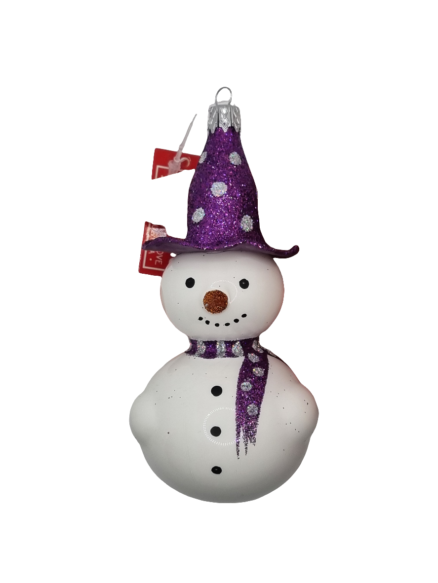 European Glass Christmas ornament of a Snowman with Pointy Carrot Nose & Top Hat (J)