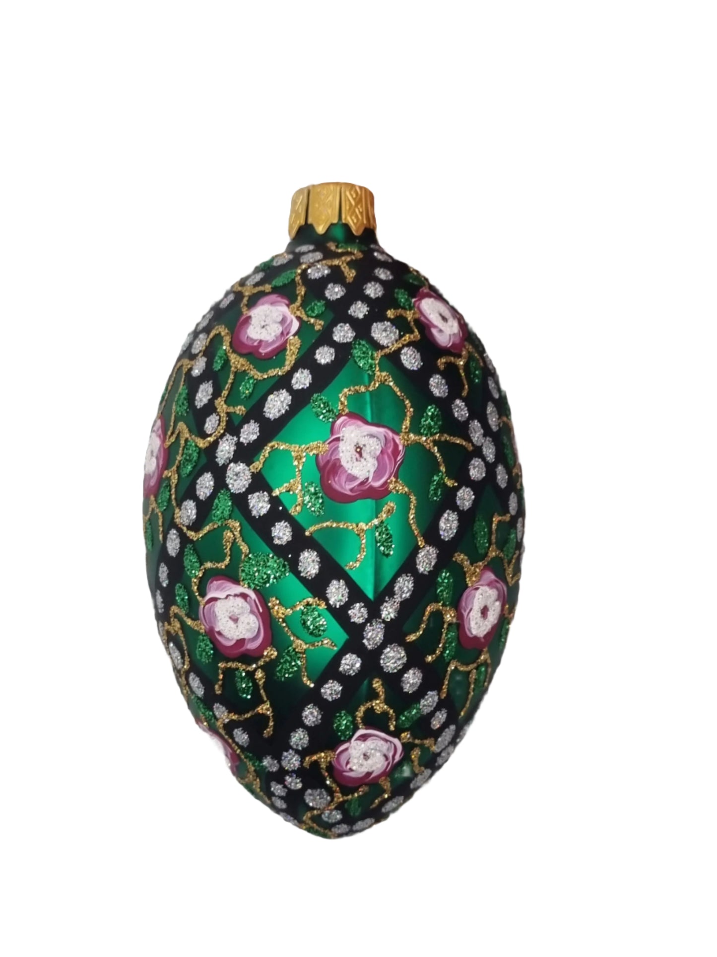European Glass Christmas ornament of a Glass Eggs | Green Faberge Style Easter Eggs (S)