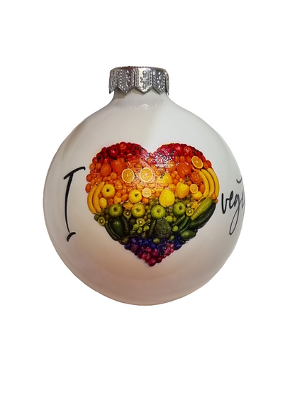 European Glass Christmas ornament of a Bauble | I Love Vegetarian (F)