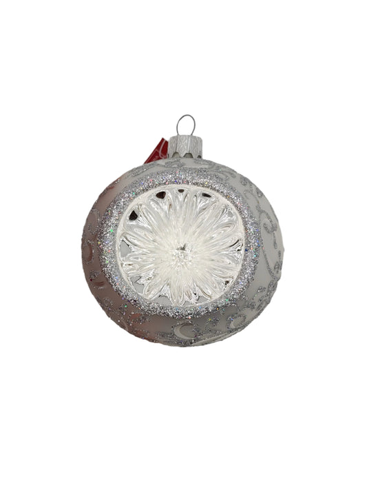 European Glass Christmas ornament of a Bauble | Frosted Glitter Pattern with Indent (J)