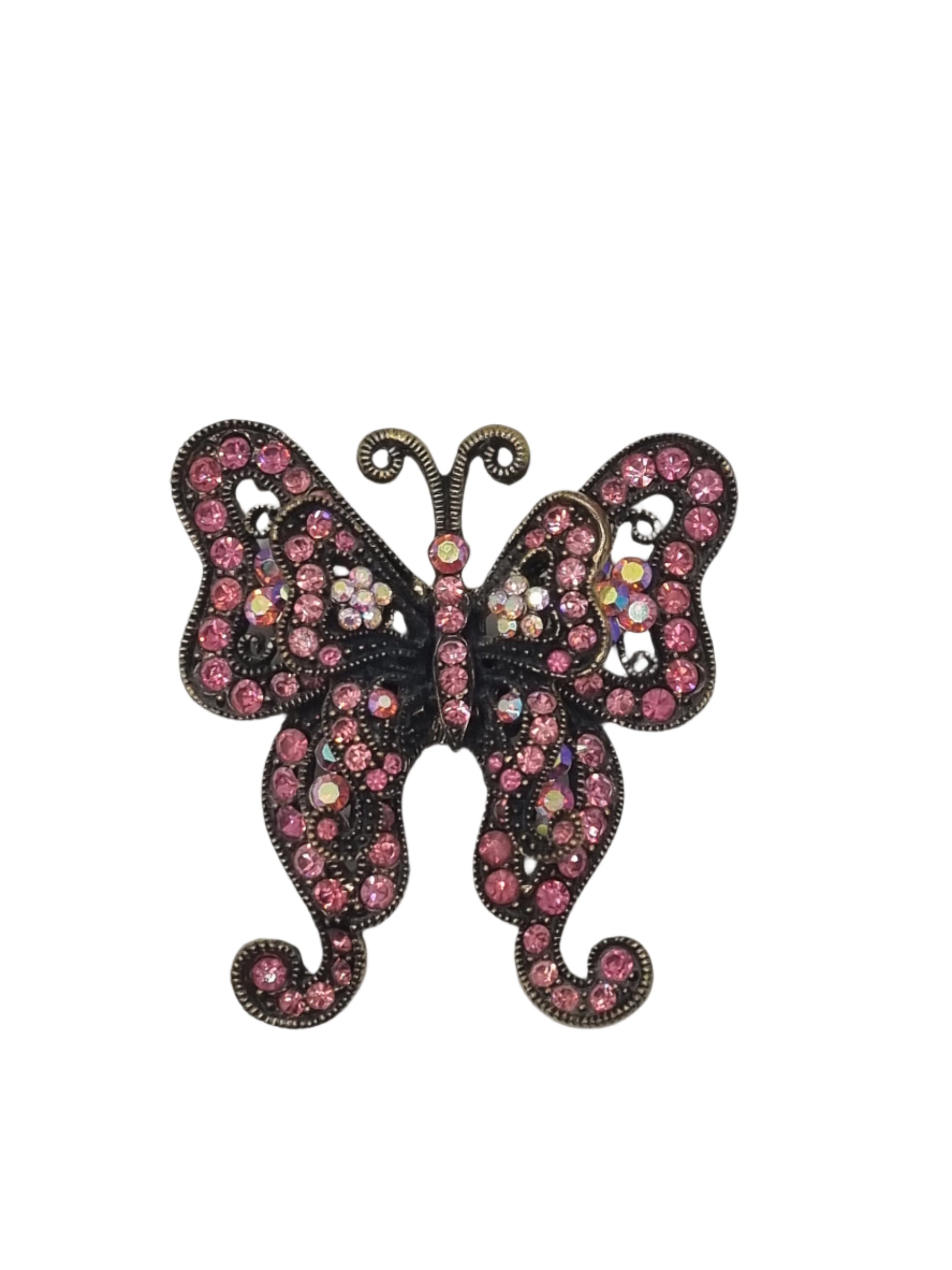 European Glass Christmas ornament of a Pink Butterfly with Curled Wings | Brooch VII