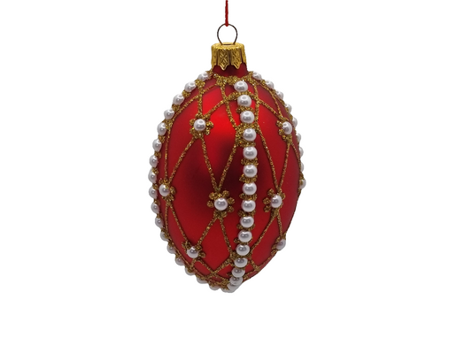 European Glass Christmas ornament of a Glass Eggs | Red Faberge Style Easter Eggs (R)
