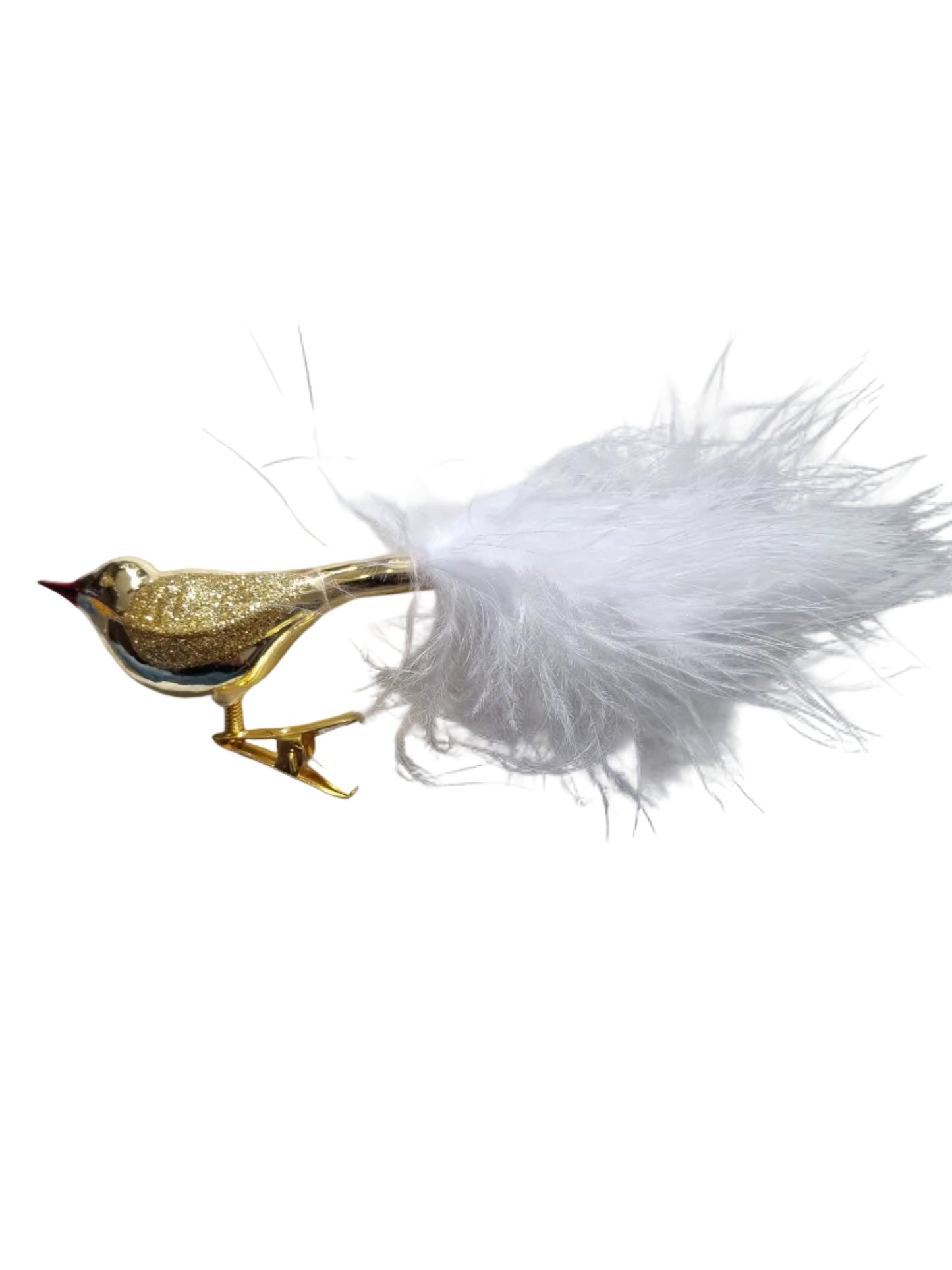 Gold clip bird with white feathers