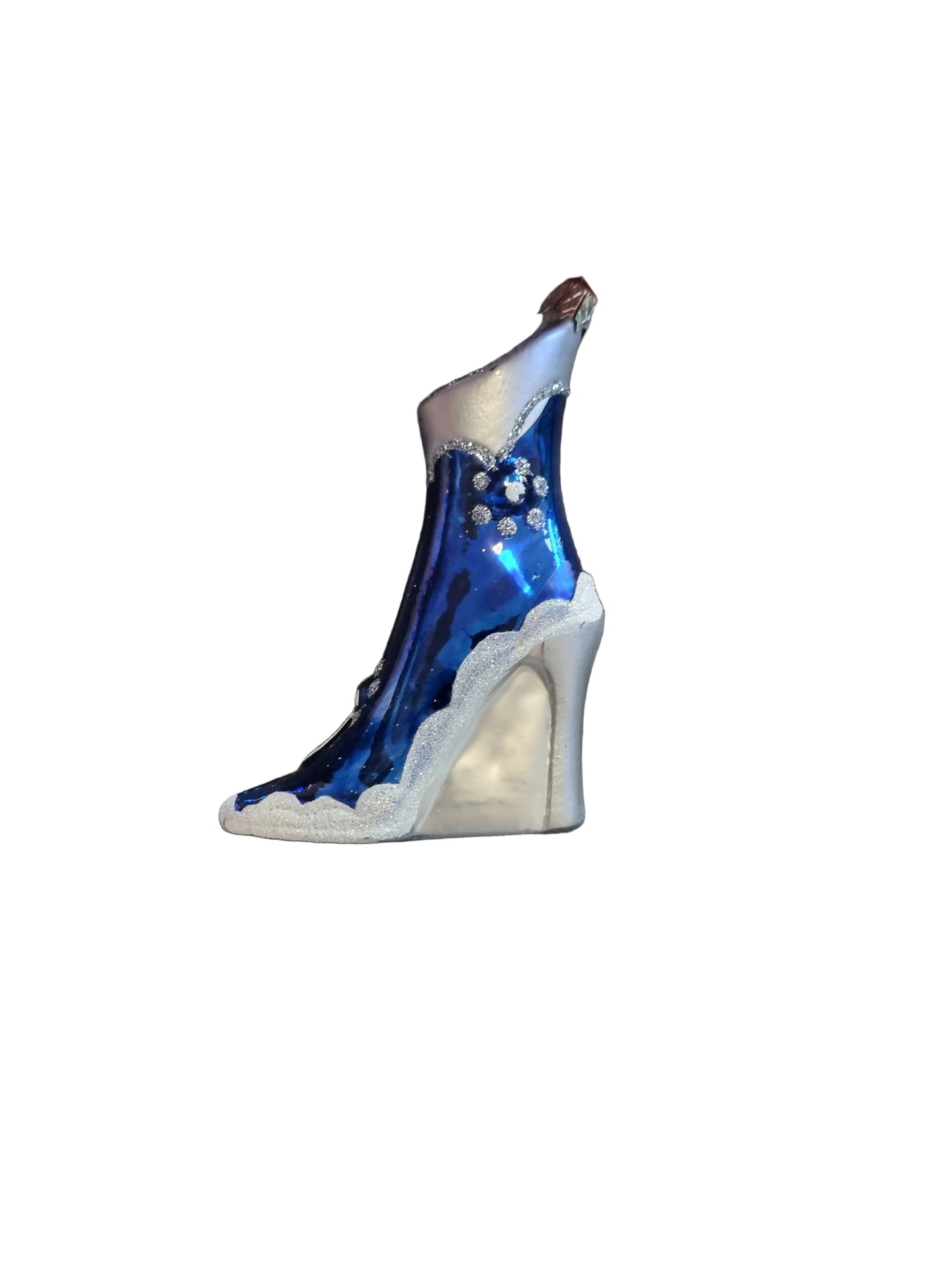 Blue and silver decorative boot ornament 