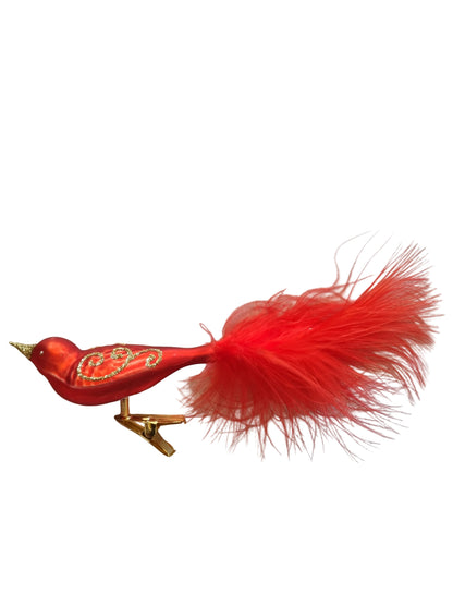 Decorative glass bird Christmas ornament with feathers 