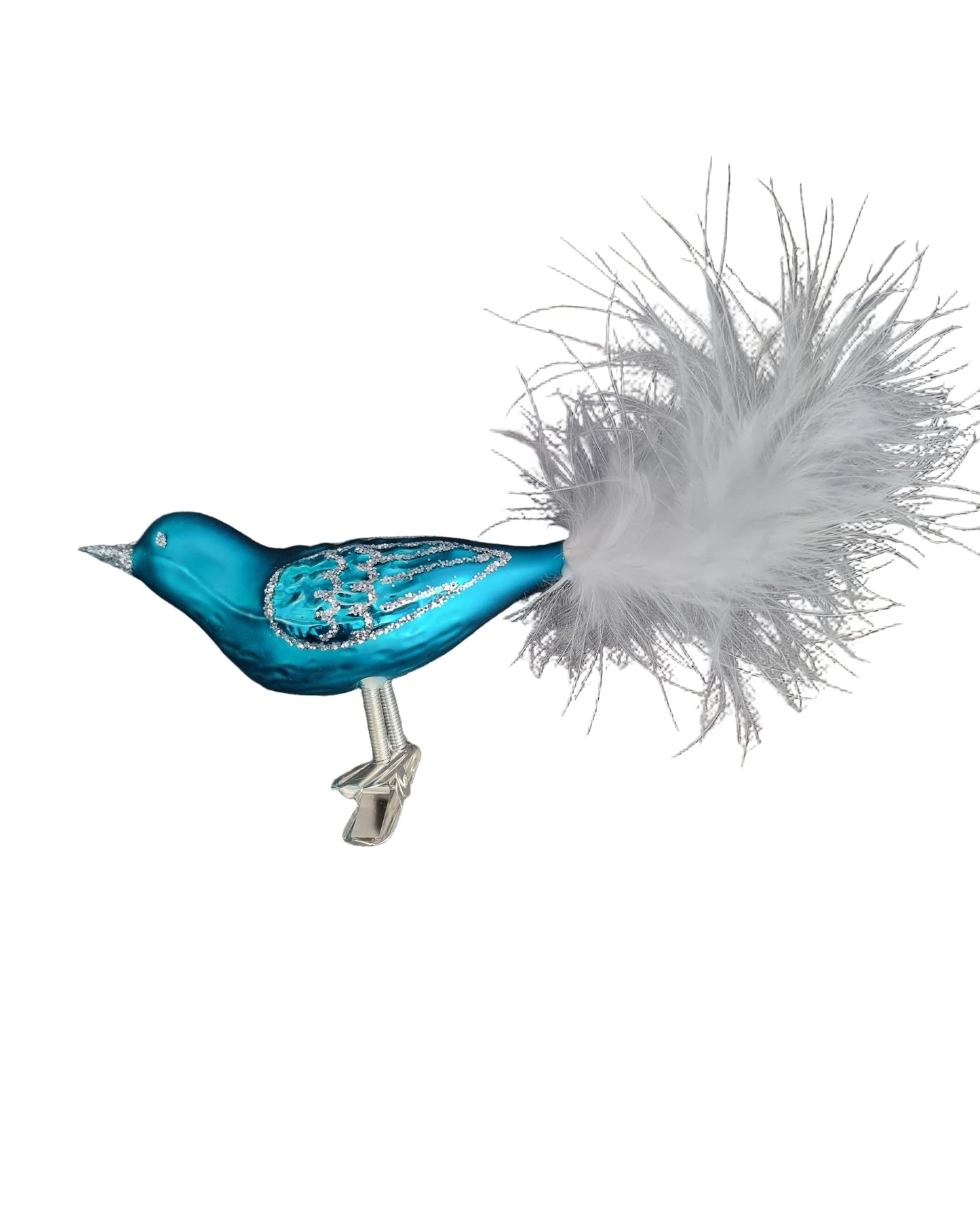 Colorful bird-shaped glass Christmas ornament on a clip