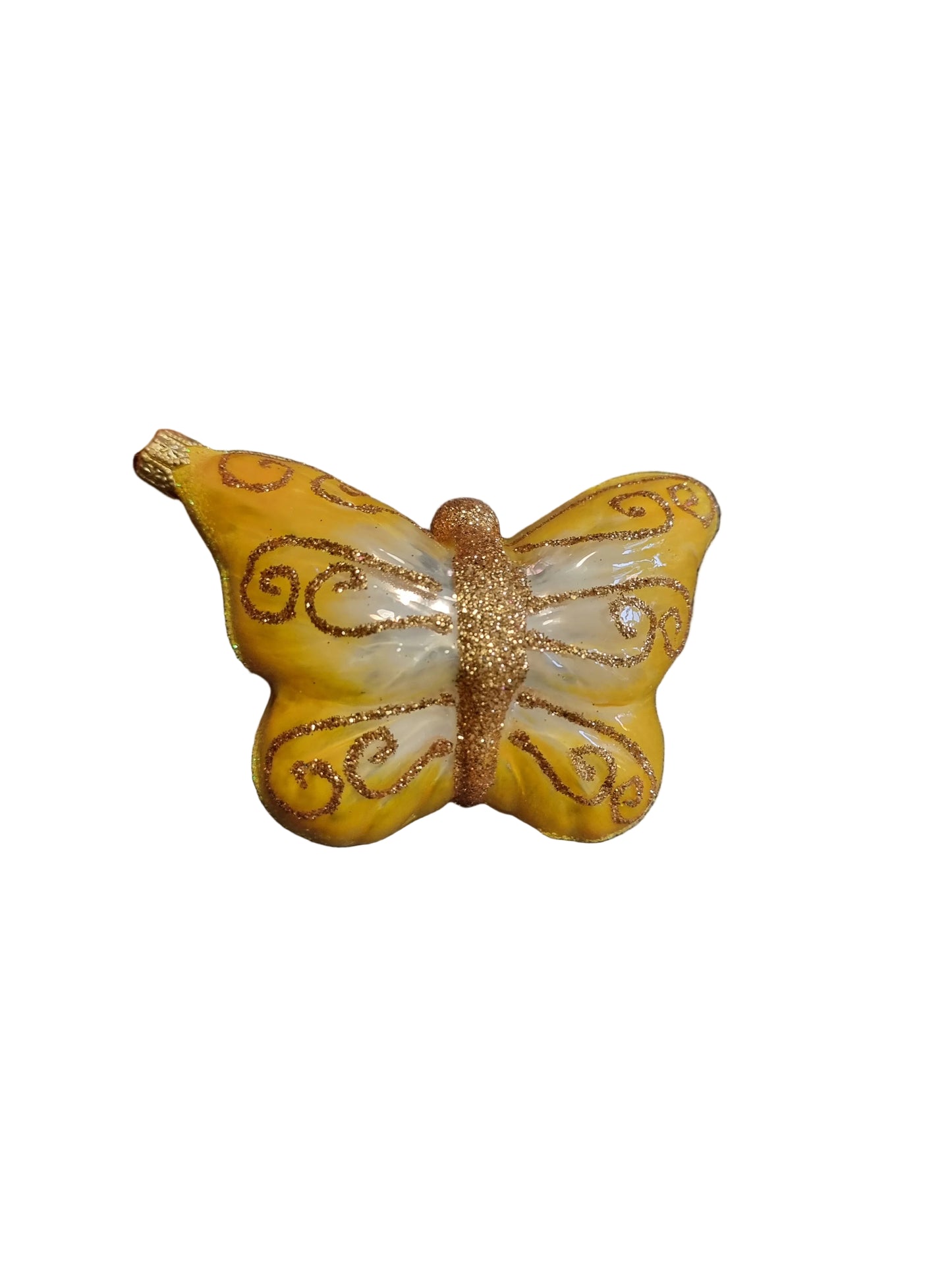 Yellow butterfly ornament with gold accents 