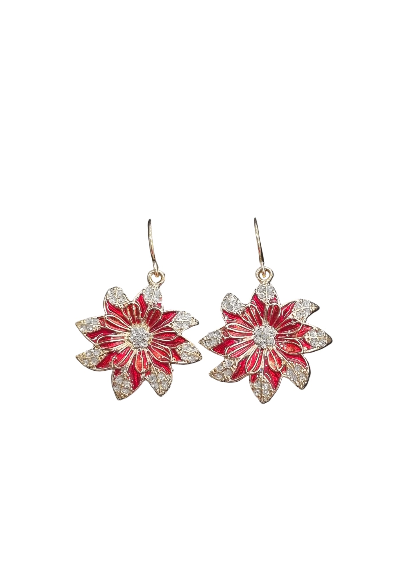 Poinsettia Flowers with Diamond Tipped Petals | Earrings