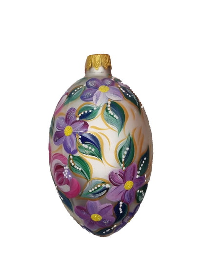 European Glass Christmas ornament of a Glass Eggs | White Faberge Style Easter Eggs (S)