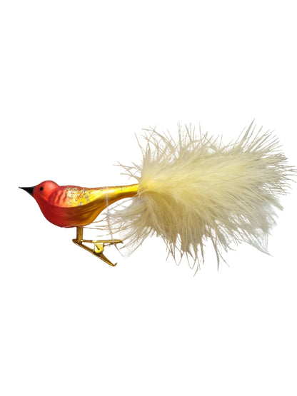 Decorative glass bird Christmas ornament with feathers 