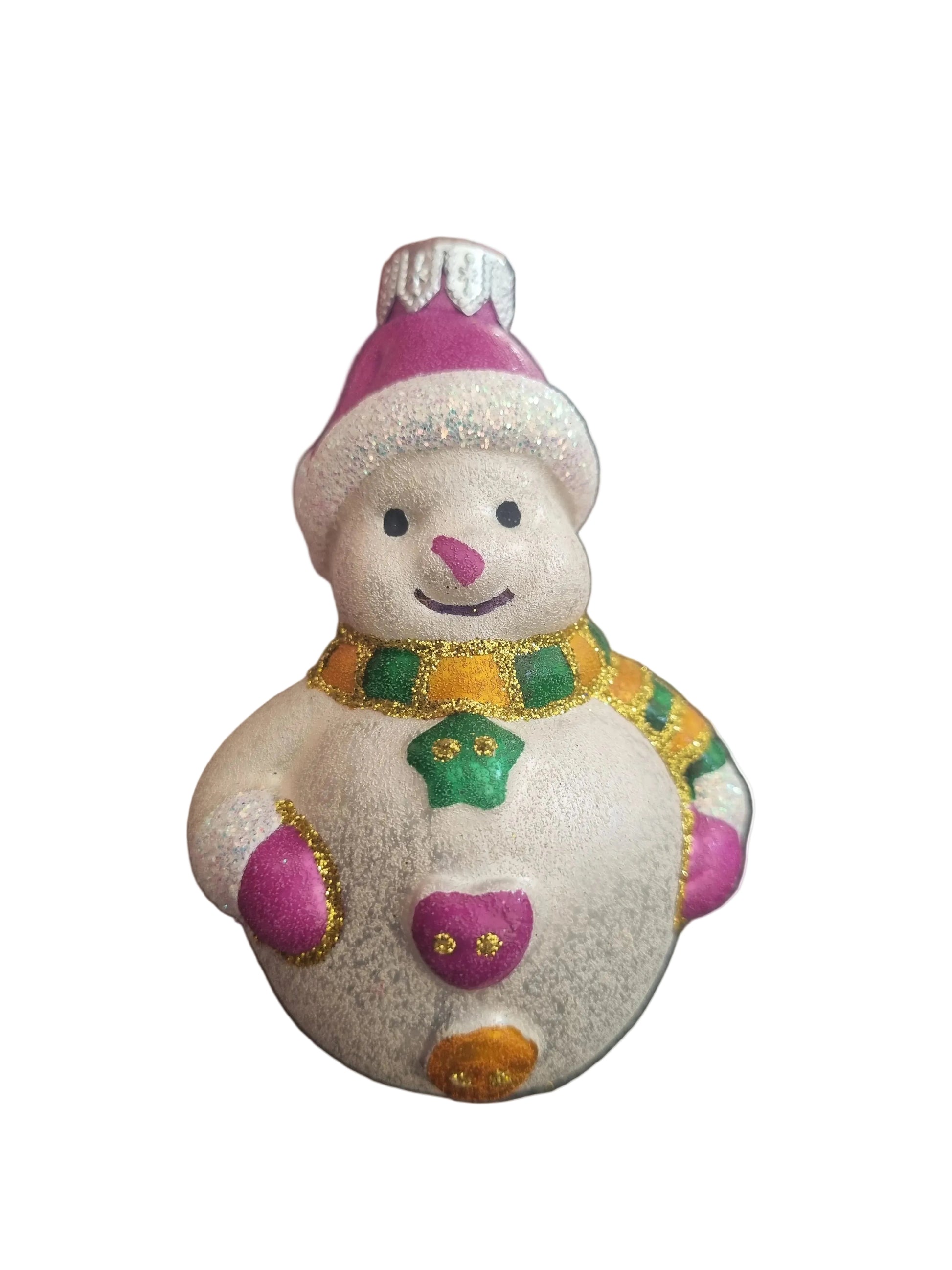 Decorative snowman ornament with colorful decorations 