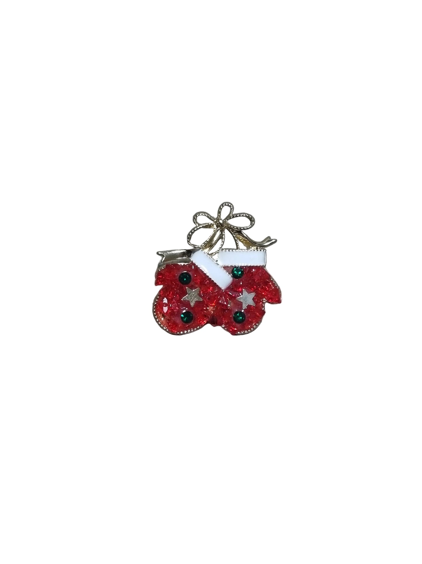 Red mittens brooch with white tops 