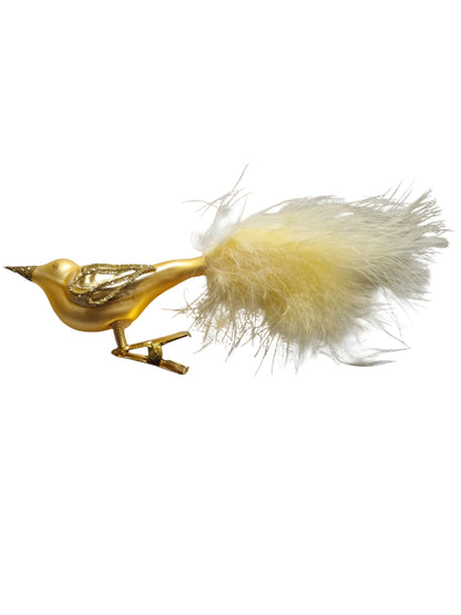 Gold feathered bird on clip