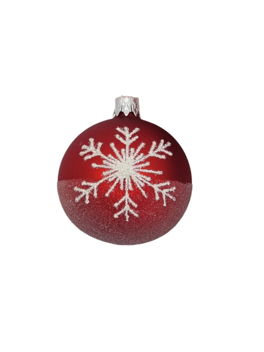 Bauble | Small Red with Frosted Snowflake (I)