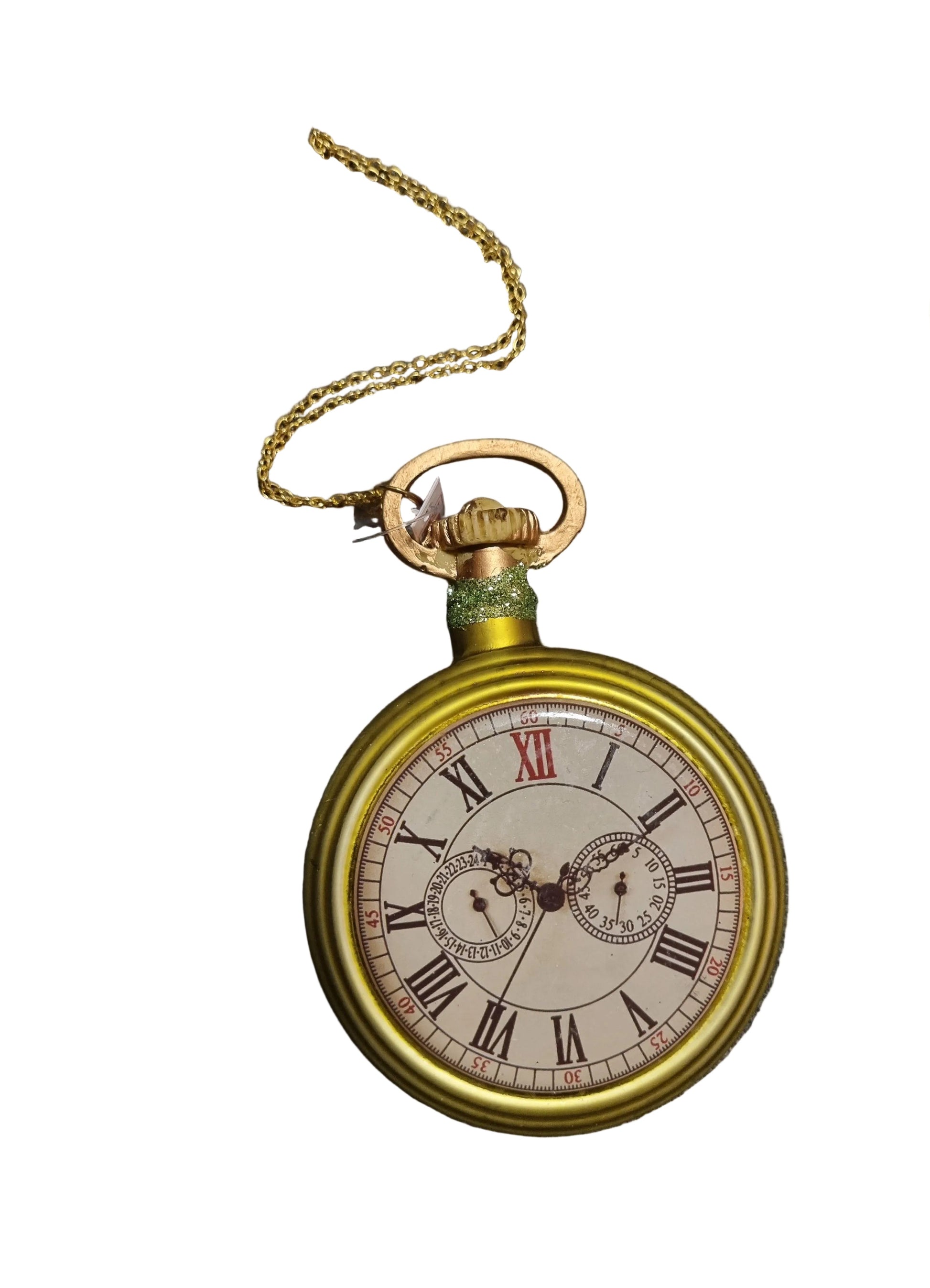 Gold pocket watch with chain glass ornament