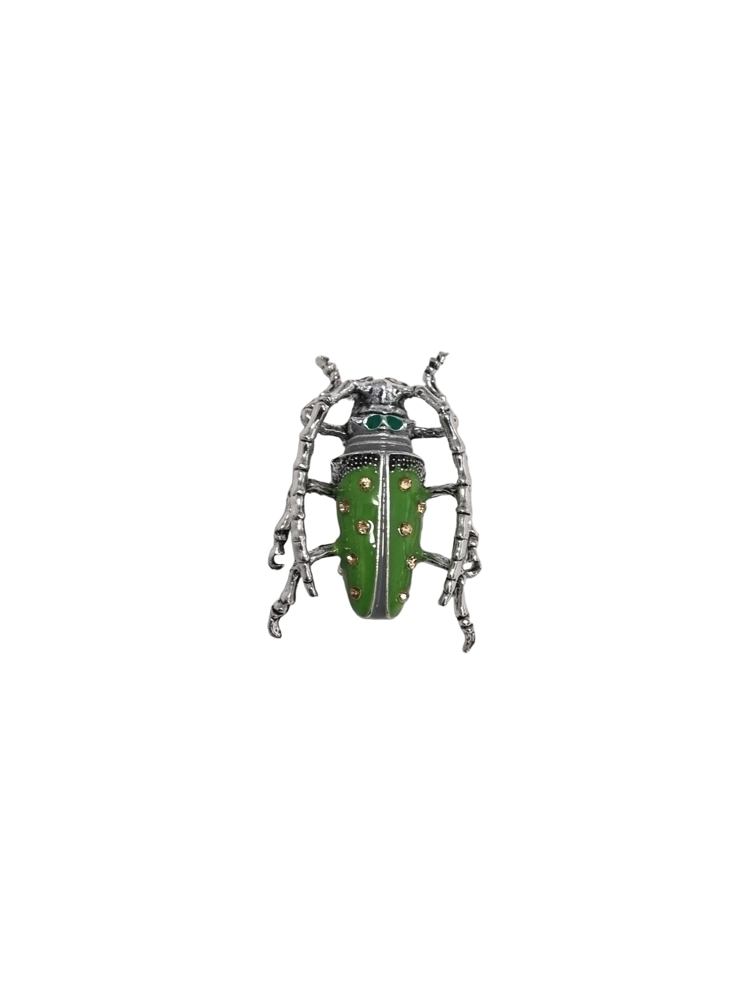 Green and silver beetle-shaped brooch