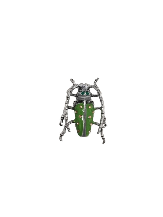 Green and silver beetle-shaped brooch