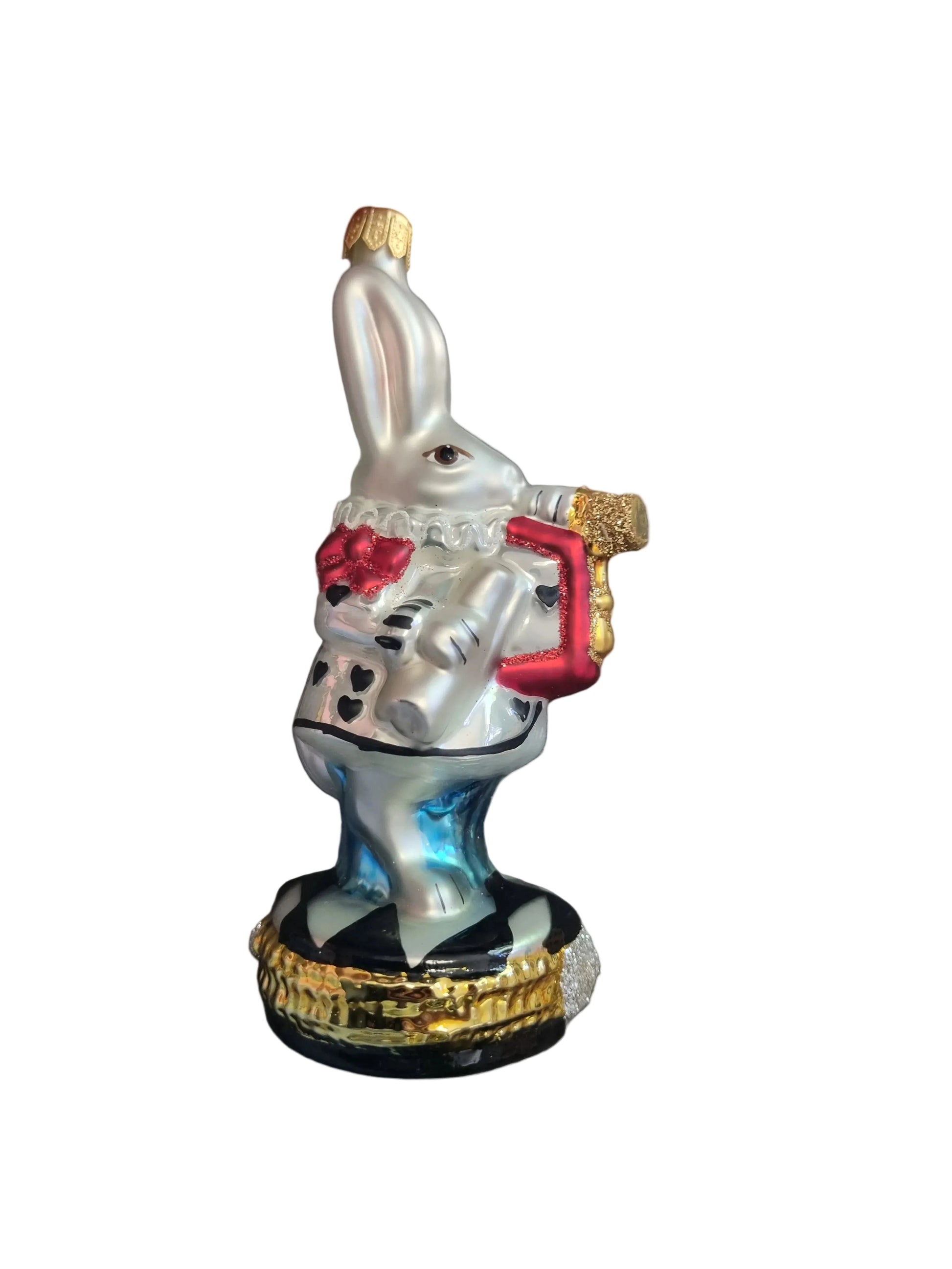 Decorative Christmas ornament with Alice in Wonderland white rabbit design