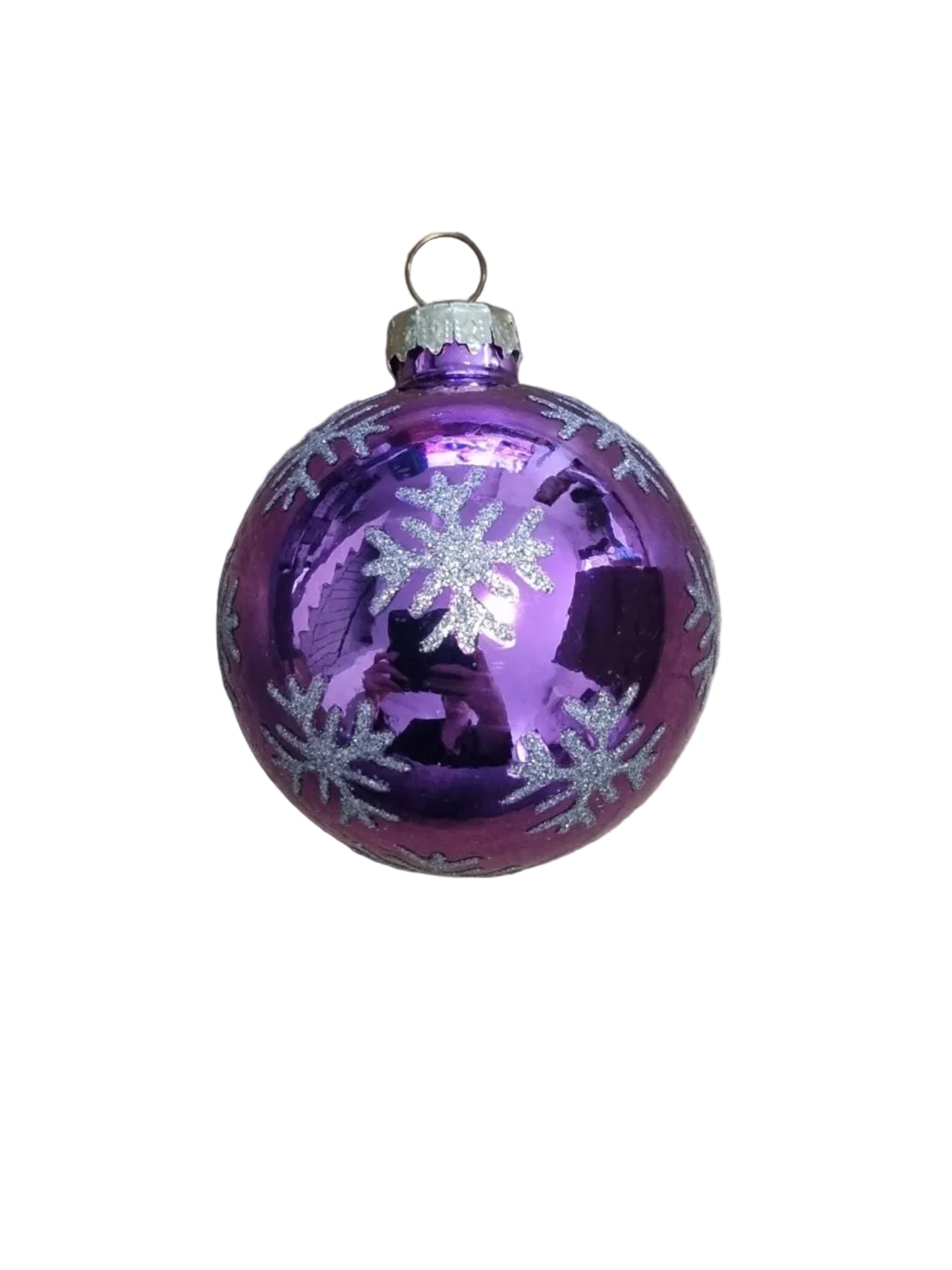 Purple Christmas ornament with snowflake design 