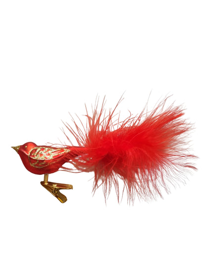 Decorative glass bird Christmas ornament with feathers 