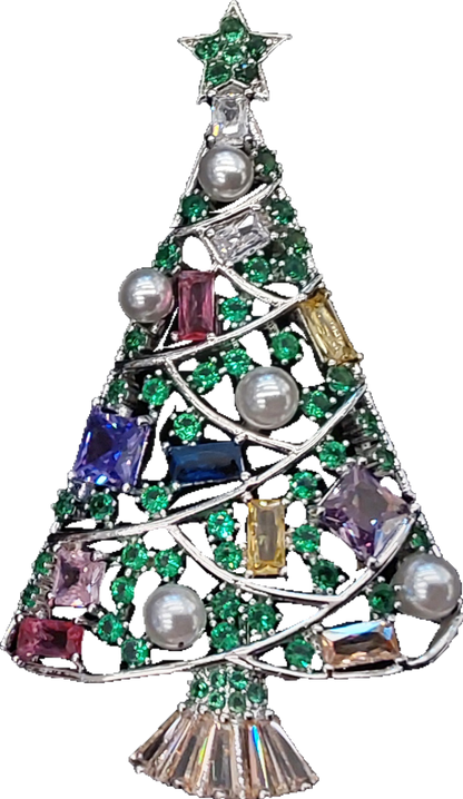 Tree with Square Crystal Baubles | Brooch VIII