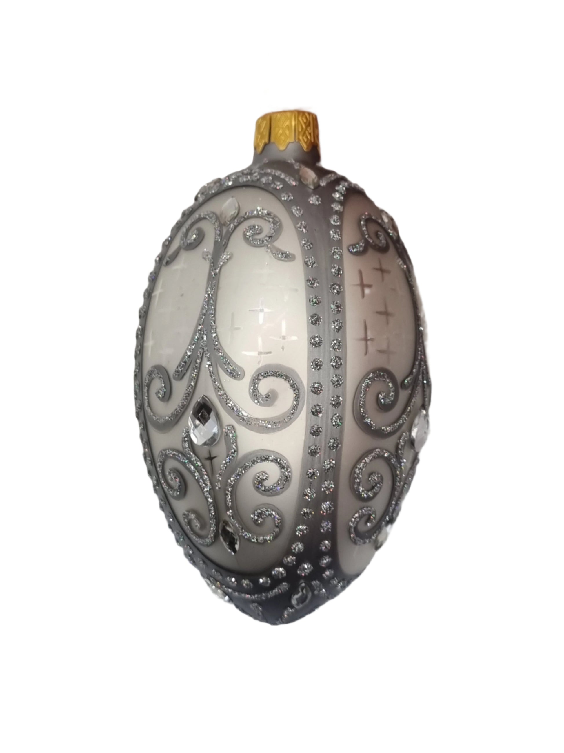 European Glass Christmas ornament of a Glass Eggs | White Faberge Style Easter Eggs (T)