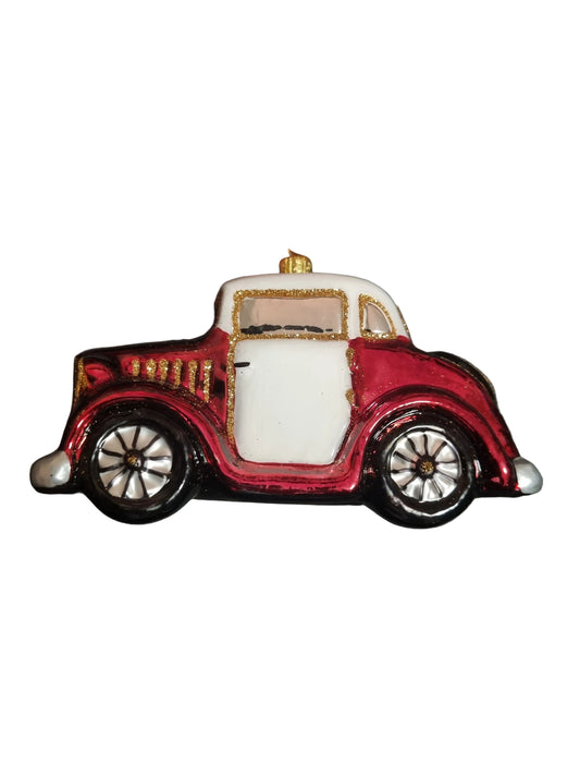 Red and white car glass ornament