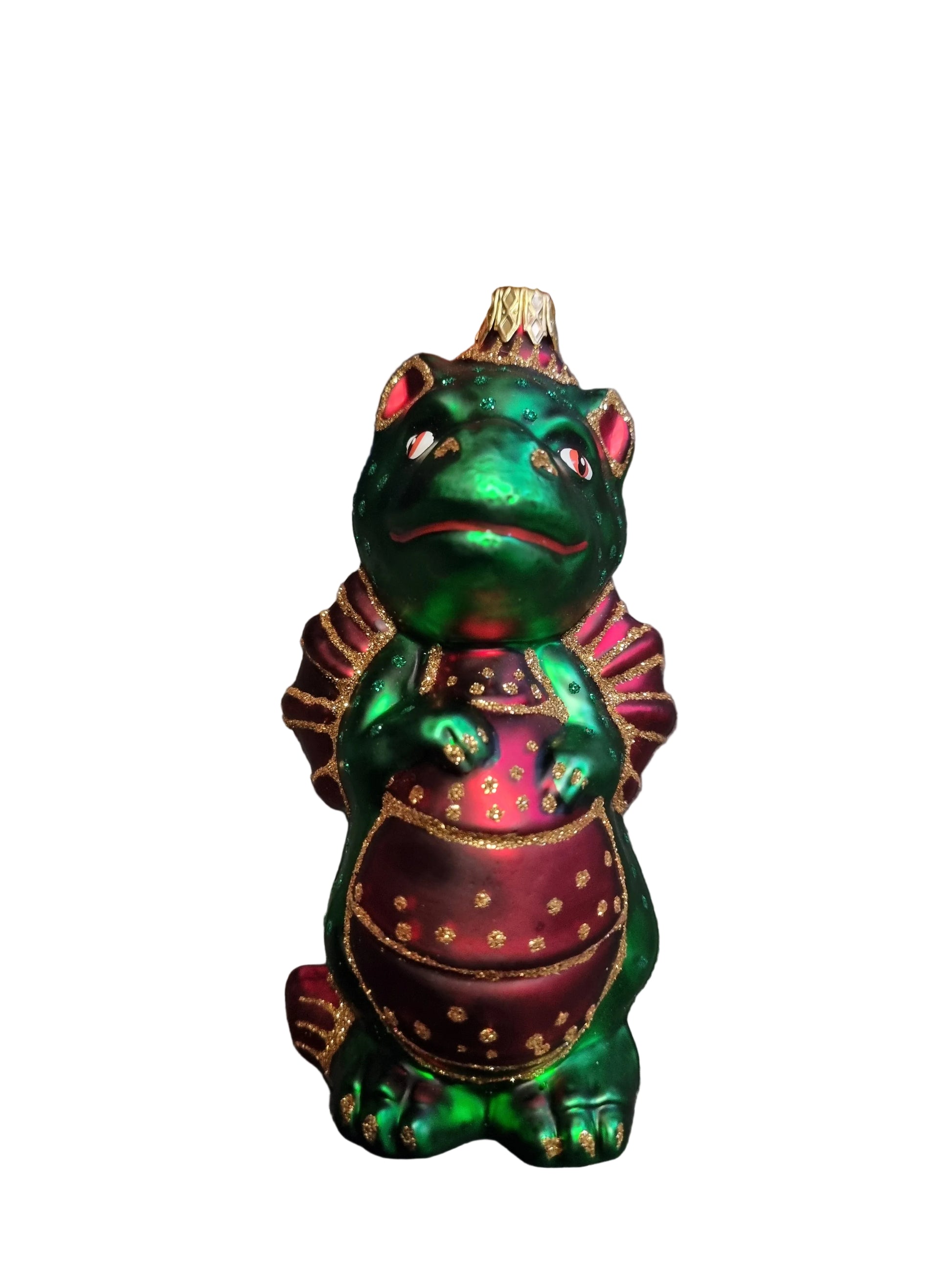 Decorative figurine of a dragon with green and red colors glass Christmas ornament 