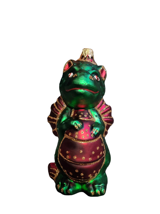 Decorative figurine of a dragon with green and red colors glass Christmas ornament 