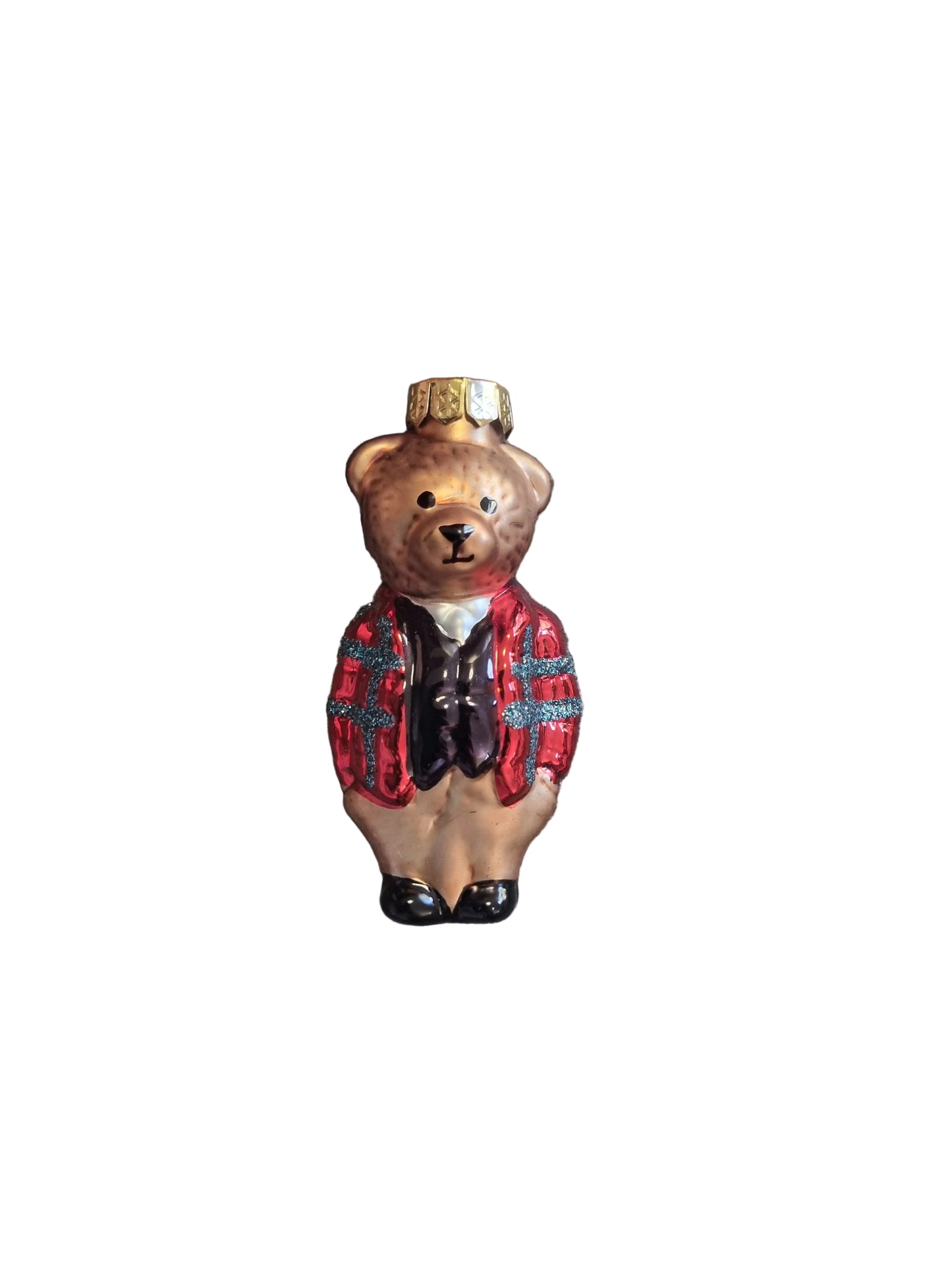 Small decorative item resembling a bear with a plaid pattern 