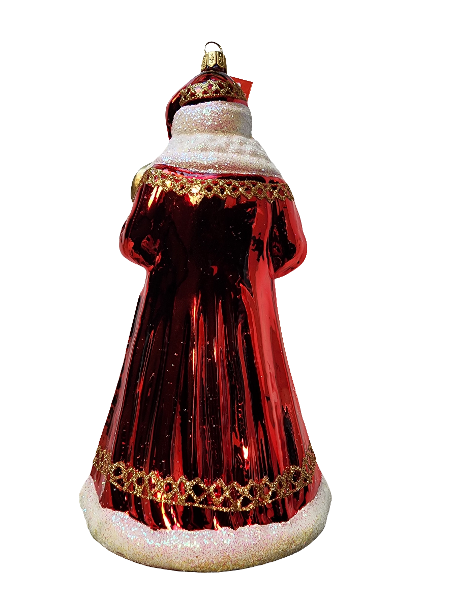 European Glass Christmas ornament of a Santa | Large with Gold Staff and Lantern (Z)