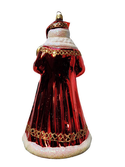 European Glass Christmas ornament of a Santa | Large with Gold Staff and Lantern (Z)