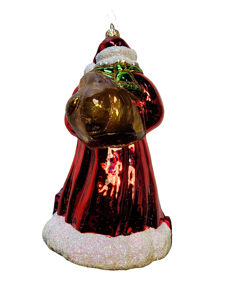 European Glass Christmas ornament of a Santa | with Sack, Presents and Lantern (Z)